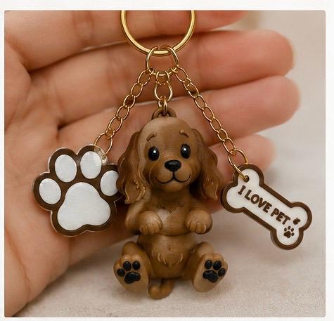Cocker Spaniel Dog Keychain- Cute Puppy Bag Charm with Paw & Bone Accessories