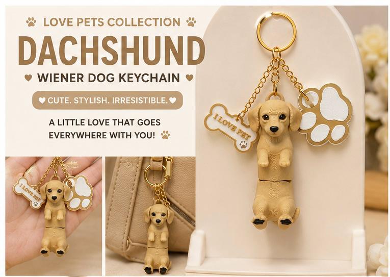 Dachshund Wiener Dog Keychain- Cute Sausage Dog Bag Charm With Paw & Bone Accessories