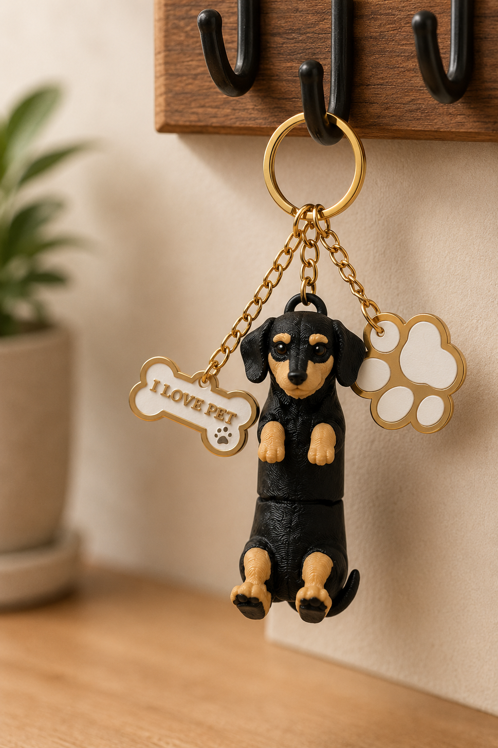Dachshund Wiener Dog Keychain- Cute Sausage Dog Bag Charm With Paw & Bone Accessories