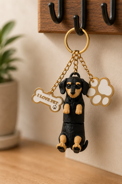 Dachshund Wiener Dog Keychain- Cute Sausage Dog Bag Charm With Paw & Bone Accessories