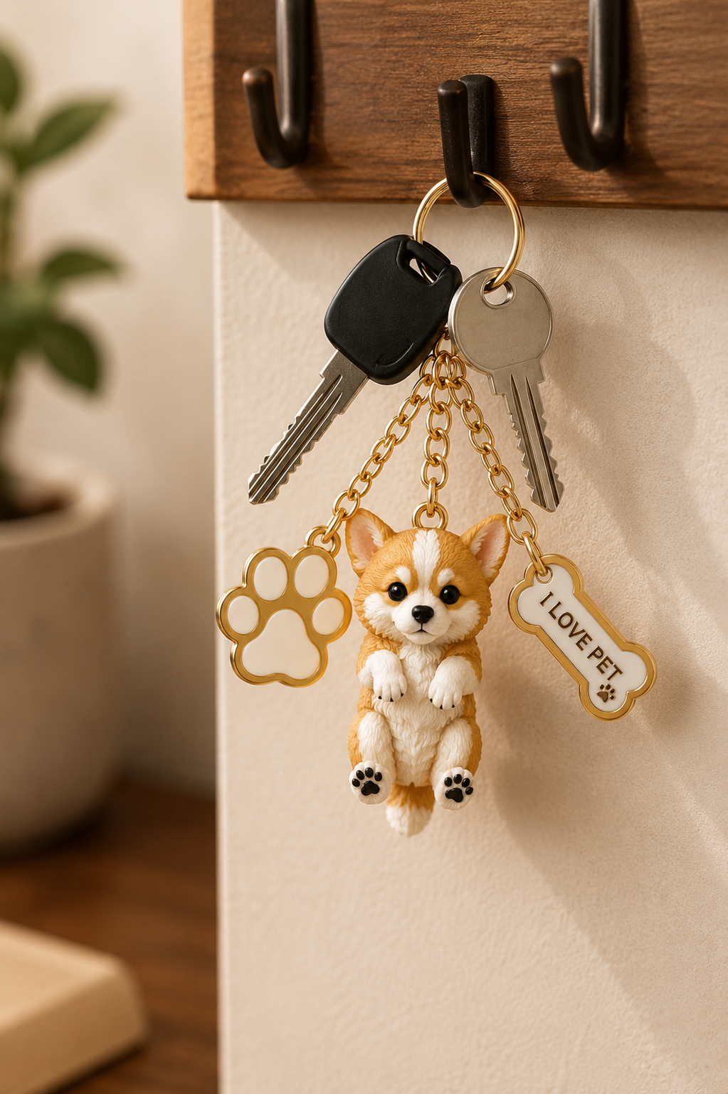 Cute Chihuahua Dog Keychain with Paw & Bone Charm