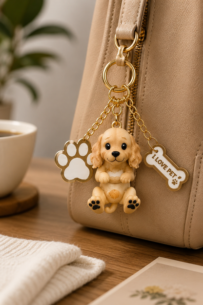 Cocker Spaniel Dog Keychain- Cute Puppy Bag Charm with Paw & Bone Accessories