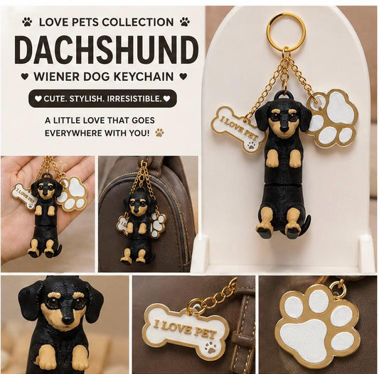 Dachshund Wiener Dog Keychain- Cute Sausage Dog Bag Charm With Paw & Bone Accessories