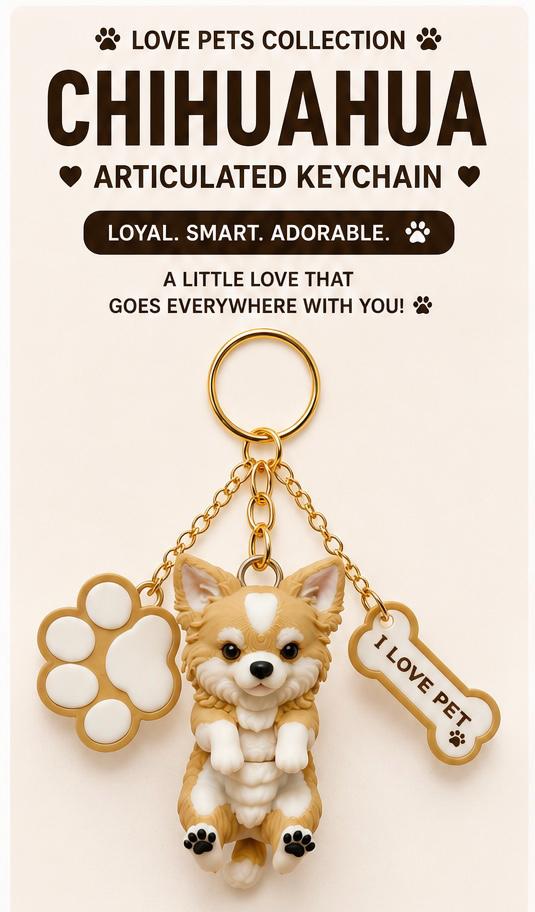 Cute Chihuahua Dog Keychain with Paw & Bone Charm