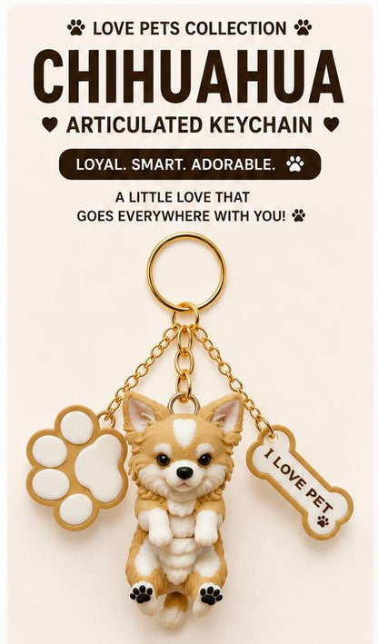Cute Chihuahua Dog Keychain with Paw & Bone Charm