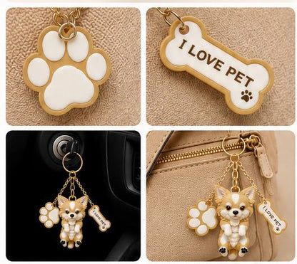 Cute Chihuahua Dog Keychain with Paw & Bone Charm