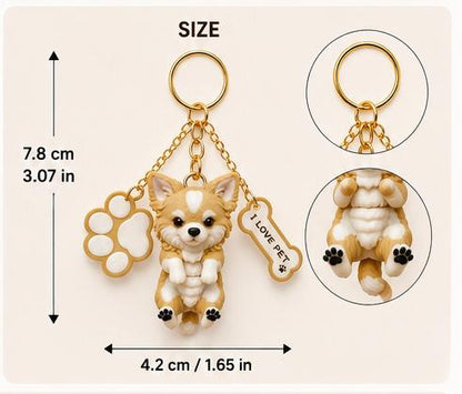 Cute Chihuahua Dog Keychain with Paw & Bone Charm