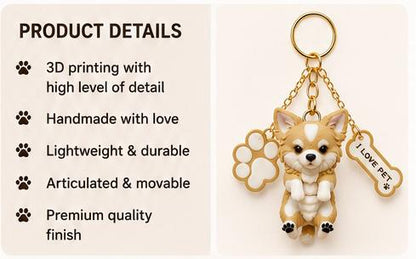 Cute Chihuahua Dog Keychain with Paw & Bone Charm