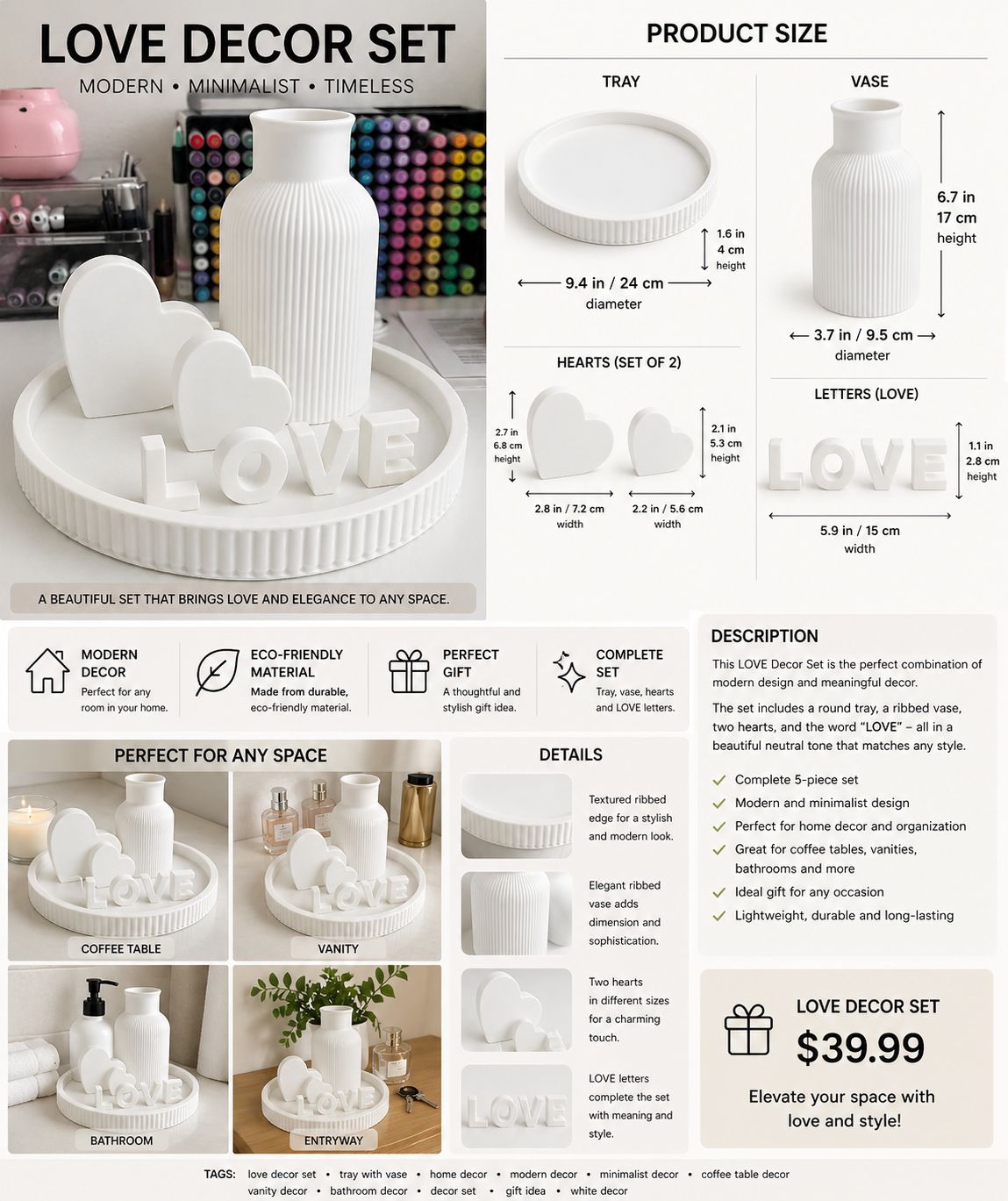 Kit Love (Tray + Vase + Letters)