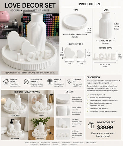 Kit Love (Tray + Vase + Letters)