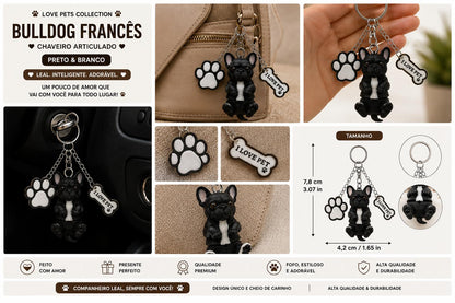 Bulldog Dog Keychain - Cute Puppy Bag Charm with Paw & Bone Accessories