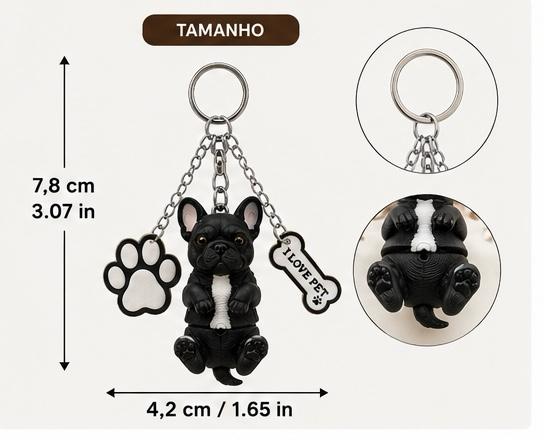 Bulldog Dog Keychain - Cute Puppy Bag Charm with Paw & Bone Accessories