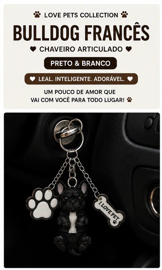 Bulldog Dog Keychain - Cute Puppy Bag Charm with Paw & Bone Accessories
