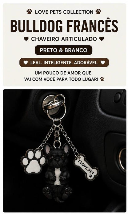 Bulldog Dog Keychain - Cute Puppy Bag Charm with Paw & Bone Accessories