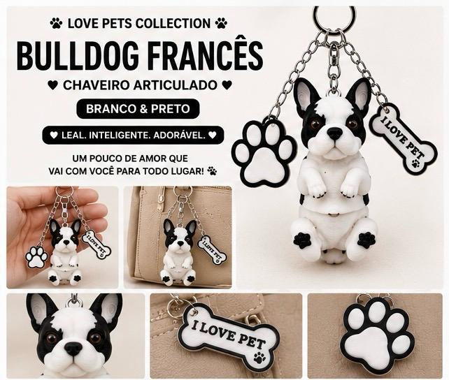 Bulldog Dog Keychain - Cute Puppy Bag Charm with Paw & Bone Accessories