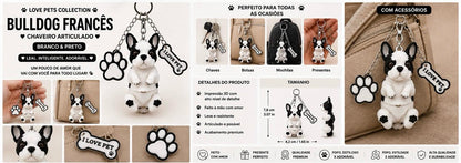 Bulldog Dog Keychain - Cute Puppy Bag Charm with Paw & Bone Accessories