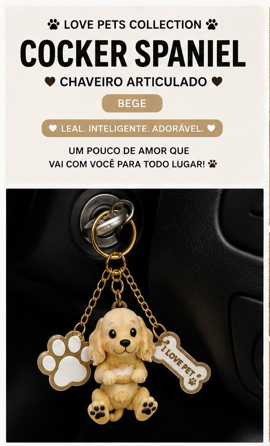 Cocker Spaniel Dog Keychain- Cute Puppy Bag Charm with Paw & Bone Accessories