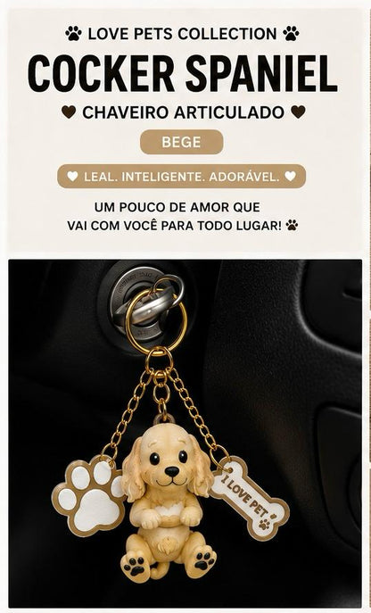 Cocker Spaniel Dog Keychain- Cute Puppy Bag Charm with Paw & Bone Accessories