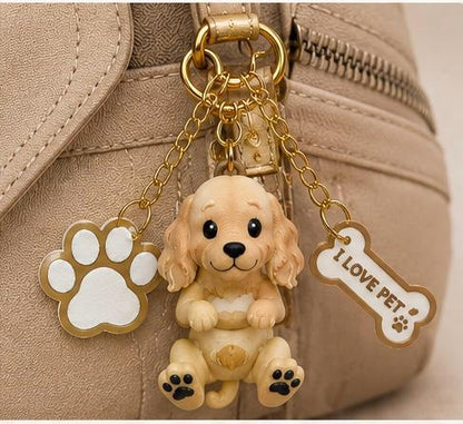 Cocker Spaniel Dog Keychain- Cute Puppy Bag Charm with Paw & Bone Accessories