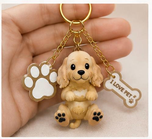 Cocker Spaniel Dog Keychain- Cute Puppy Bag Charm with Paw & Bone Accessories