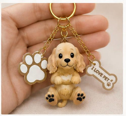 Cocker Spaniel Dog Keychain- Cute Puppy Bag Charm with Paw & Bone Accessories