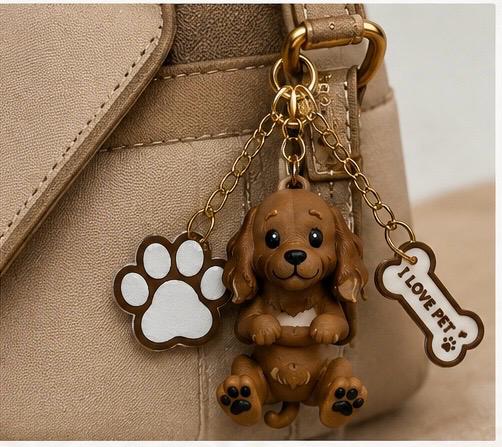 Cocker Spaniel Dog Keychain- Cute Puppy Bag Charm with Paw & Bone Accessories