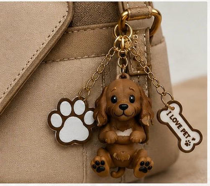 Cocker Spaniel Dog Keychain- Cute Puppy Bag Charm with Paw & Bone Accessories
