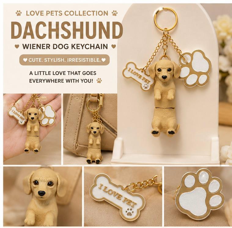 Dachshund Wiener Dog Keychain- Cute Sausage Dog Bag Charm With Paw & Bone Accessories