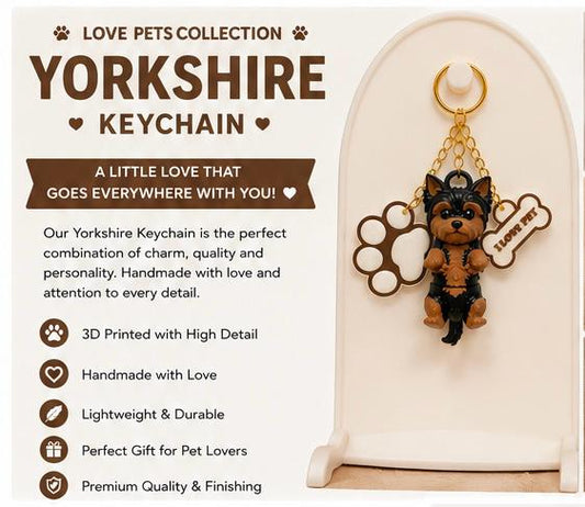 Yorkshire Dog Keychain- Cute Puppy Bag Charm With Paw & Bone Accessories