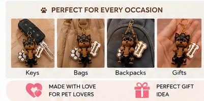 Yorkshire Dog Keychain- Cute Puppy Bag Charm With Paw & Bone Accessories