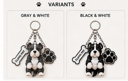 Amstaff American Bully - Cute Puppy Bag Charm with Paw & Bone Accessories