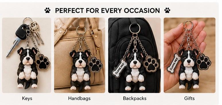 Amstaff American Bully - Cute Puppy Bag Charm with Paw & Bone Accessories