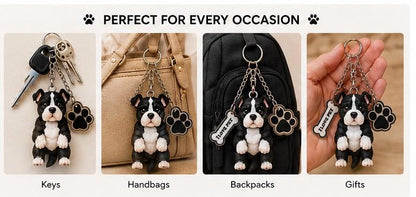 Amstaff American Bully - Cute Puppy Bag Charm with Paw & Bone Accessories