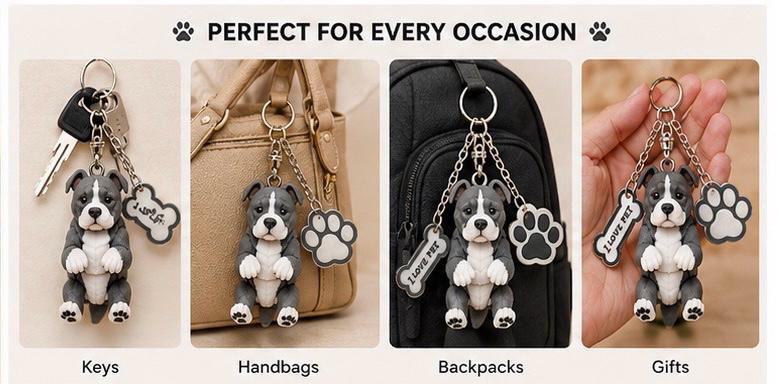 Amstaff American Bully - Cute Puppy Bag Charm with Paw & Bone Accessories