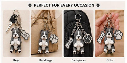 Amstaff American Bully - Cute Puppy Bag Charm with Paw & Bone Accessories