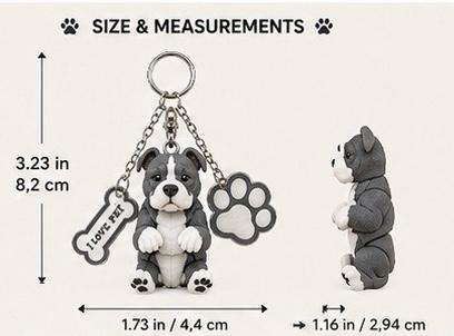Amstaff American Bully - Cute Puppy Bag Charm with Paw & Bone Accessories