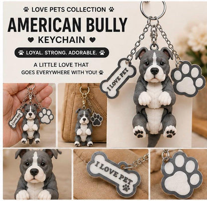 Amstaff American Bully - Cute Puppy Bag Charm with Paw & Bone Accessories