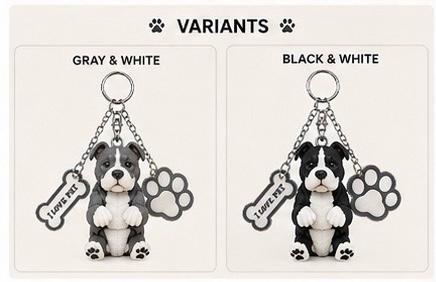 Amstaff American Bully - Cute Puppy Bag Charm with Paw & Bone Accessories